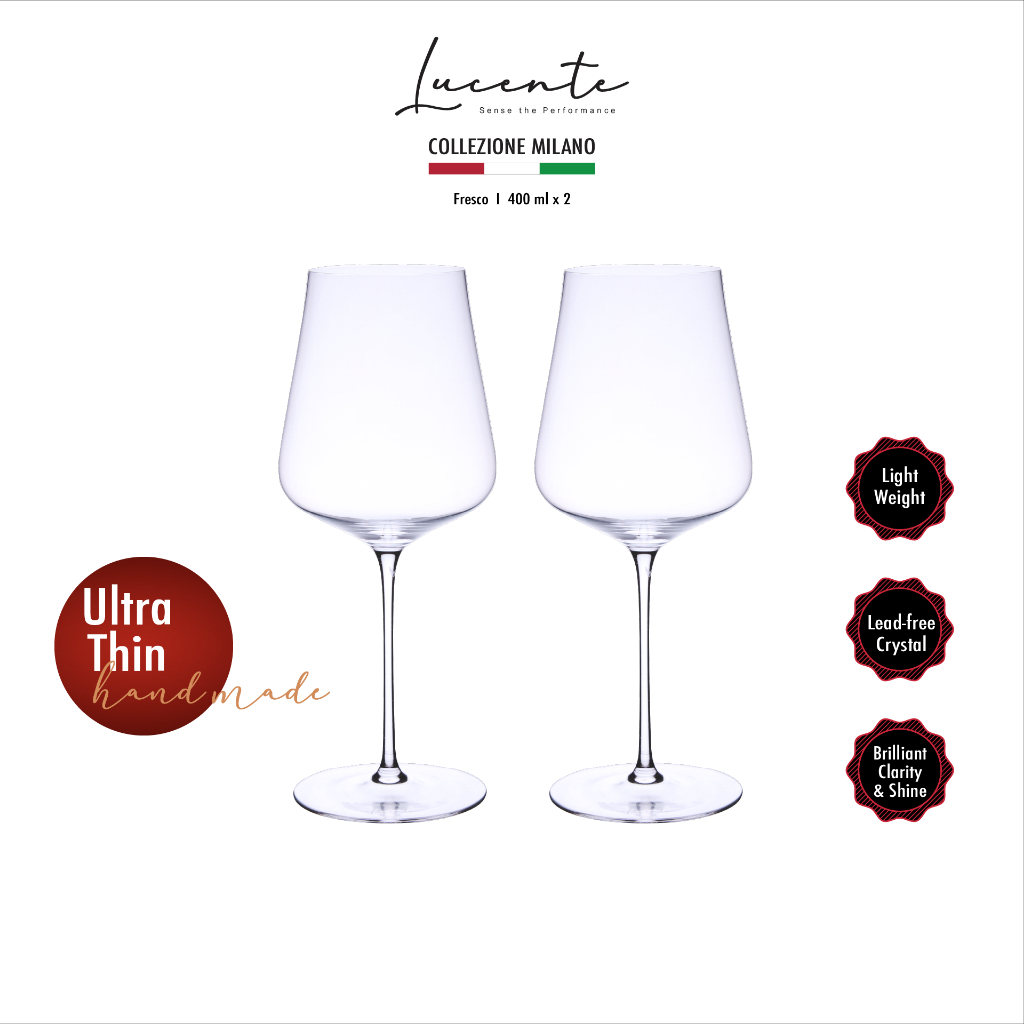 Lucente Fresco 400ml แก้วไวน์คริสตัล Handmade บางและเบาพิเศษ เพียง 82g แก้วไวน์ขาว White Wine (Pack of 2/4/6)