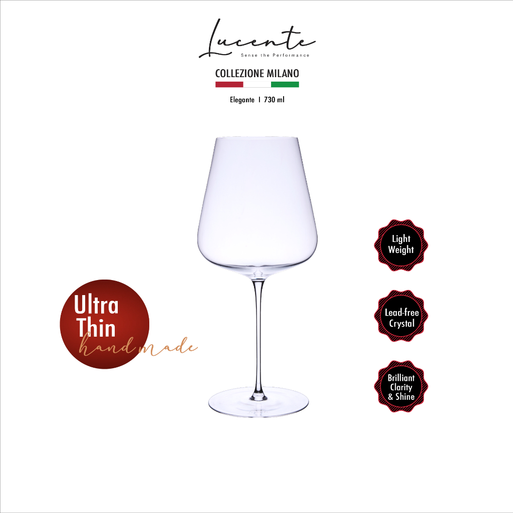 Lucente Assoluto 875ml แก้วไวน์คริสตัล Handmade บางและเบาพิเศษ เพียง 120g แก้วไวน์แดง Grand Bordeaux (Pack of 2 / 4 / 6)