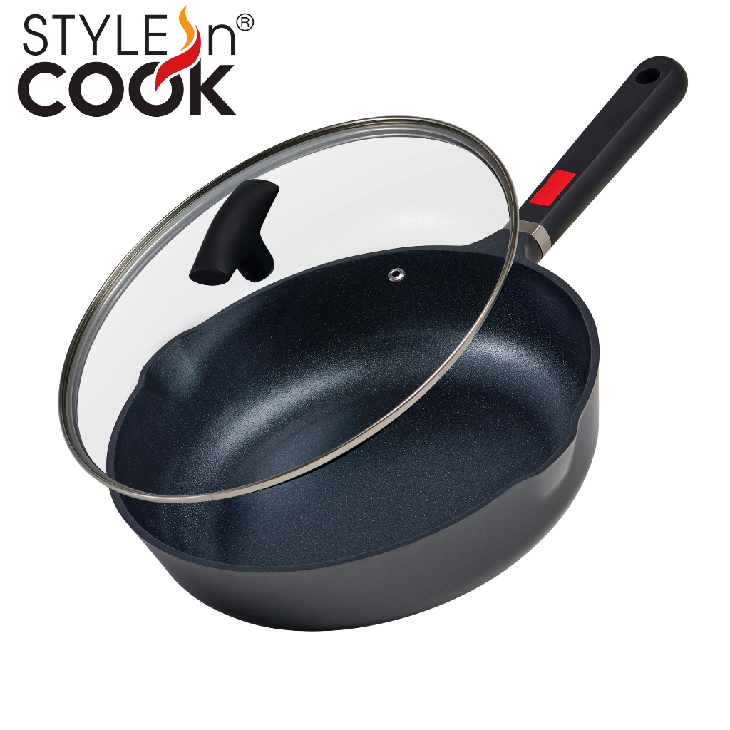 Style n Cook แบรนด์เยอรมัน กระทะทรงลึกไม่ติดกระทะ พร้อมฝา กระทะทอดปลอดสารพิษ ใช้ได้กับเตาทุกประเภท ขนาด 24/28 ซม.