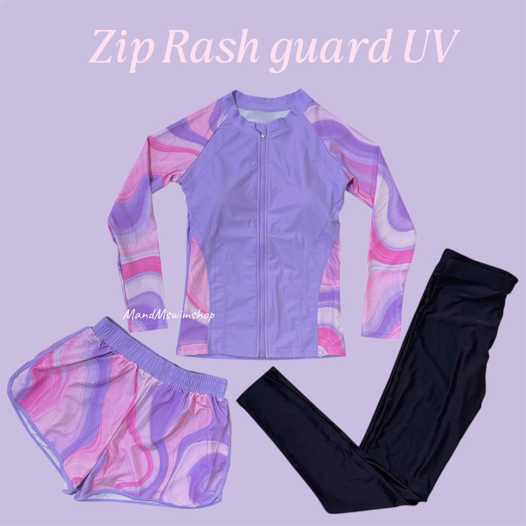 ชุดว่ายน้ำผู้หญิงแขนยาวซิปหน้า กัน UV สไตล์สปอร์ต M-5XL