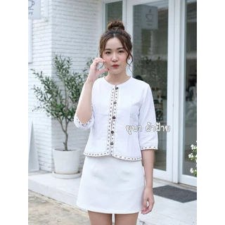 เสื้อผ้าฝ้ายคอกลม ปักด้นมือนาฬิกาทราย