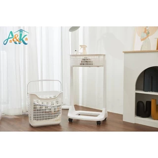 A&k family shop ตะกร้าผ้ามีล้อลาก 2 ชั้น สีขาว ตะกร้า