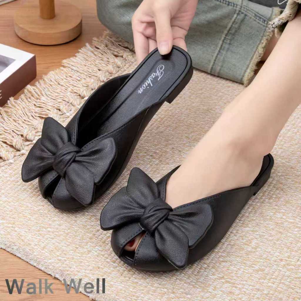 WalkWell รองเท้าแตะผู้หญิงโบว์ กันลื่น กันน้ำ แห้งเร็ว ใส่สบาย ระบายอากาศ รองเท้าแฟชั่นหน้าร้อน เล่นน้ำสงกรานต์👡💦