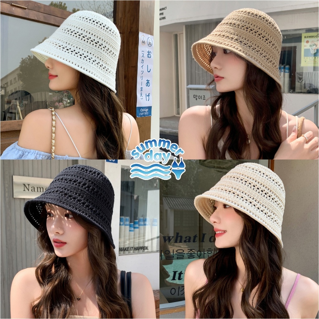 Summer Day สไตล์มินิมอล หมวกชาวประมง แฟชั่น หมวกกันแดด มีหลายสีให้เลือก ดีไซน์กลวง สไตล์เกาหลี อเนกประสงค์