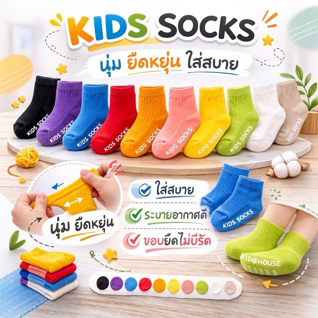 ถุงเท้าเด็กมินิมอล กันลื่น Anti-slip 0-5 ปี พร้อมส่ง