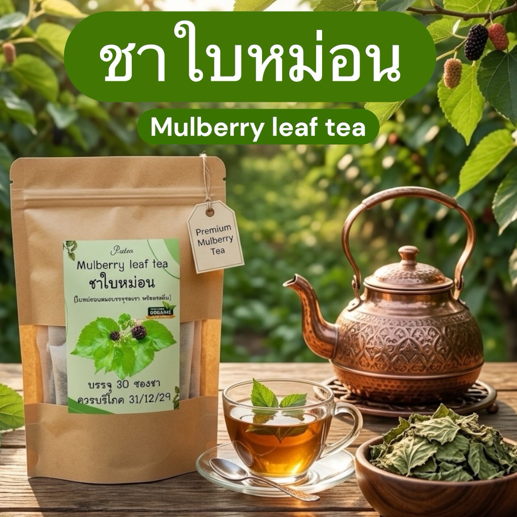 ชาใบหม่อน บรรจุ30 ซองชา Mulberrytea สดจากไร่อบใหม่กลิ่นหอม