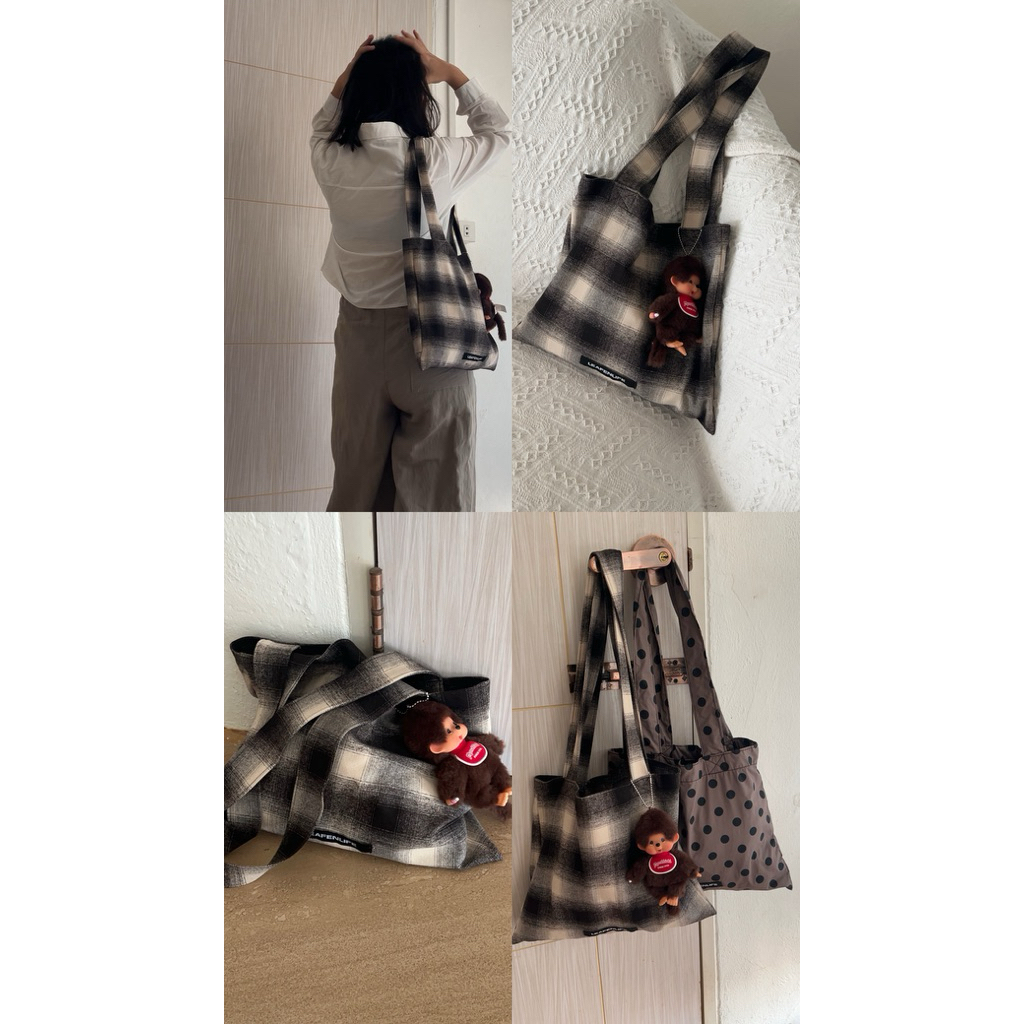 mini tote bag Leafenlife (กระเป๋าผ้ามินิเช็คขนาดกระเป๋าก่อนน้า) รูปที่ 4