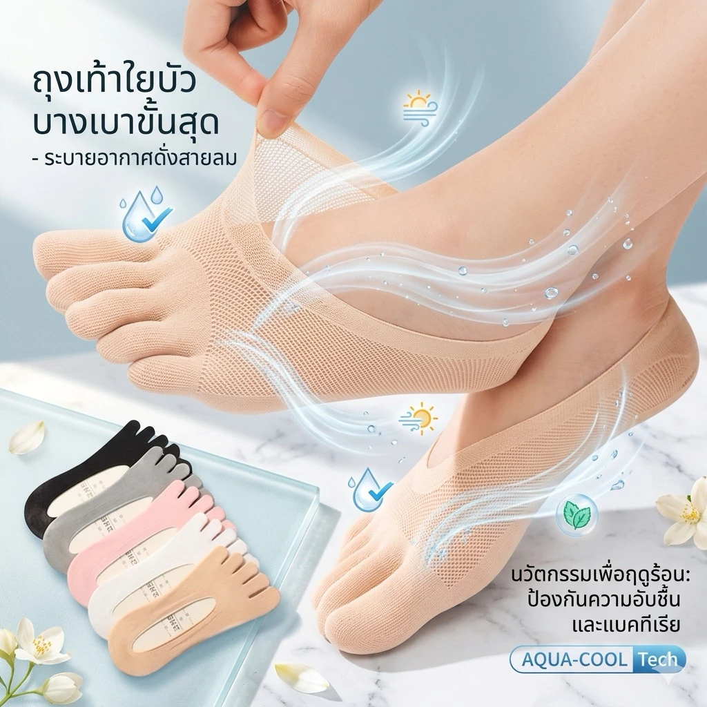 ถุงเท้าเกรดAแยกนิ้วใยบัวเหมาะสำหรับฤดูร้อนใส่กับรองcut shoes แยกนิ้ว ผ้าบาง ไม่อับชื้น ระบายอาการ เสริมซิลิโคลนกันลื่น
