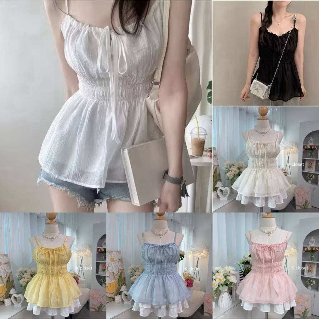 💗🍭- เสื้อสายเดี่ยวสม็อคเอว รูดตรงอก มีซับทั้งตัว ใส่แล้วทรงสวย น่ารักมากๆ🎀🌻 เสื้อแฟชั่น เสื้อซัมเมอร์#10670