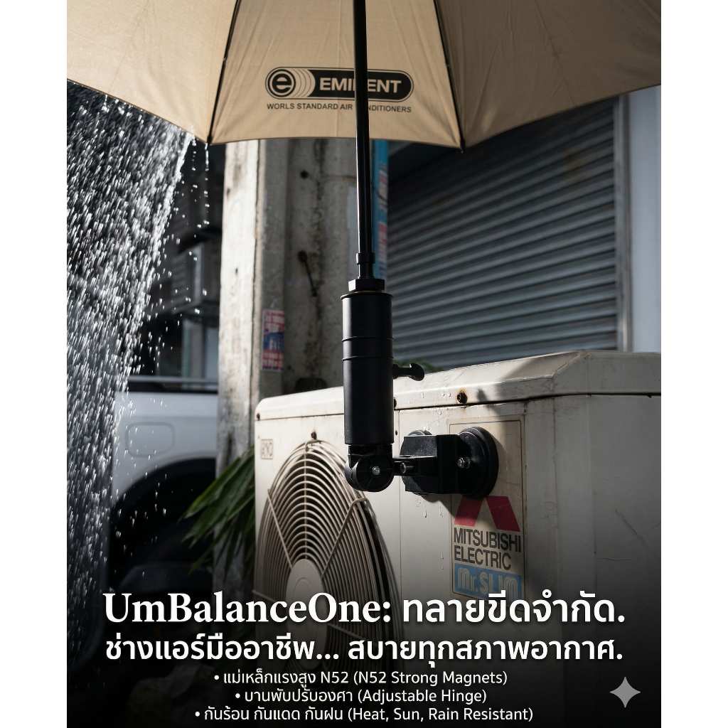 "UmBalanceOne" ขายึดร่มแม่เหล็กแรงสูง สำหรับ ช่างแอร์มืออาชีพ กันร้อน กันแดด กันฝน ไม่หวั่นทุกสภาพอากาศ