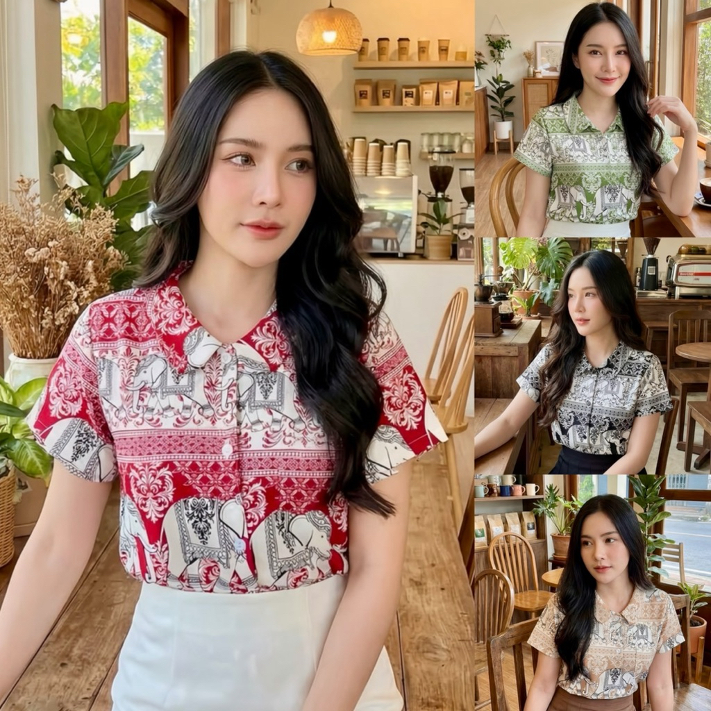 เสื้อคอบัวลายช้าง รุ่น Chang Chang