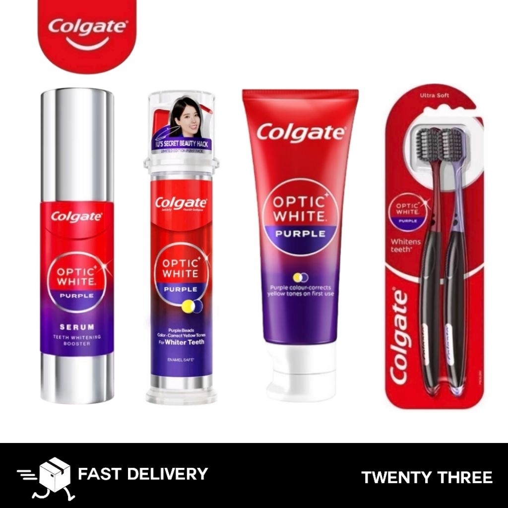 Colgate Optic White Purple คอลเกตม่วง ยาสีฟันม่วง ยาสีฟันหัวปั๊ม ปั๊มม่วง เซรั่มม่วง แปรงสีฟันม่วง