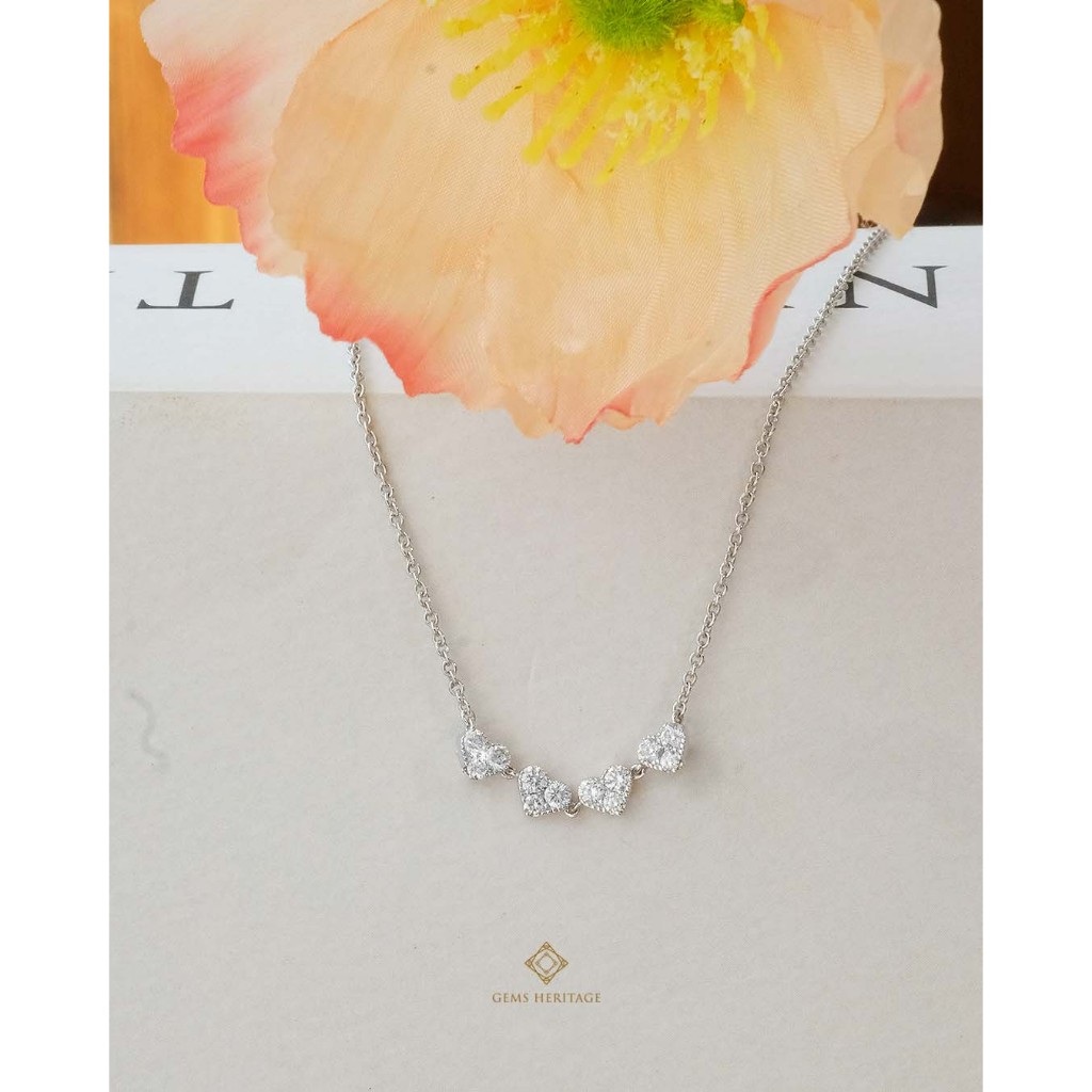 Gems Heritage : สร้อยคอเพชรแท้เรือนทองคำขาว 18k พร้อมใบรับประกัน (PDWG90/1)