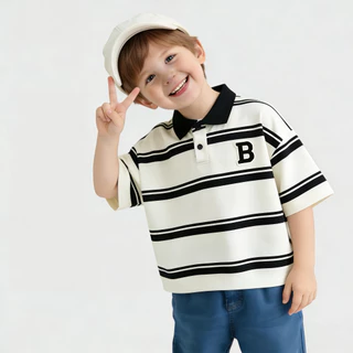 MC213 เสื้อโปโลเด็ก สีดำขาว สไตล์เกาหลี หล่อเท่ ใส่ออกงานได้