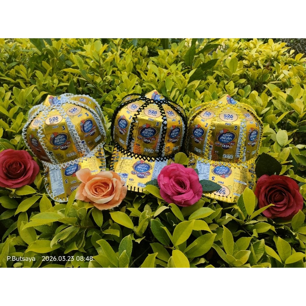 หมวกDIY/หมวกแฮนด์เมด/หมวกแก๊ป/หมวกจากกล่องนม/s26/สีเหลืองทอง