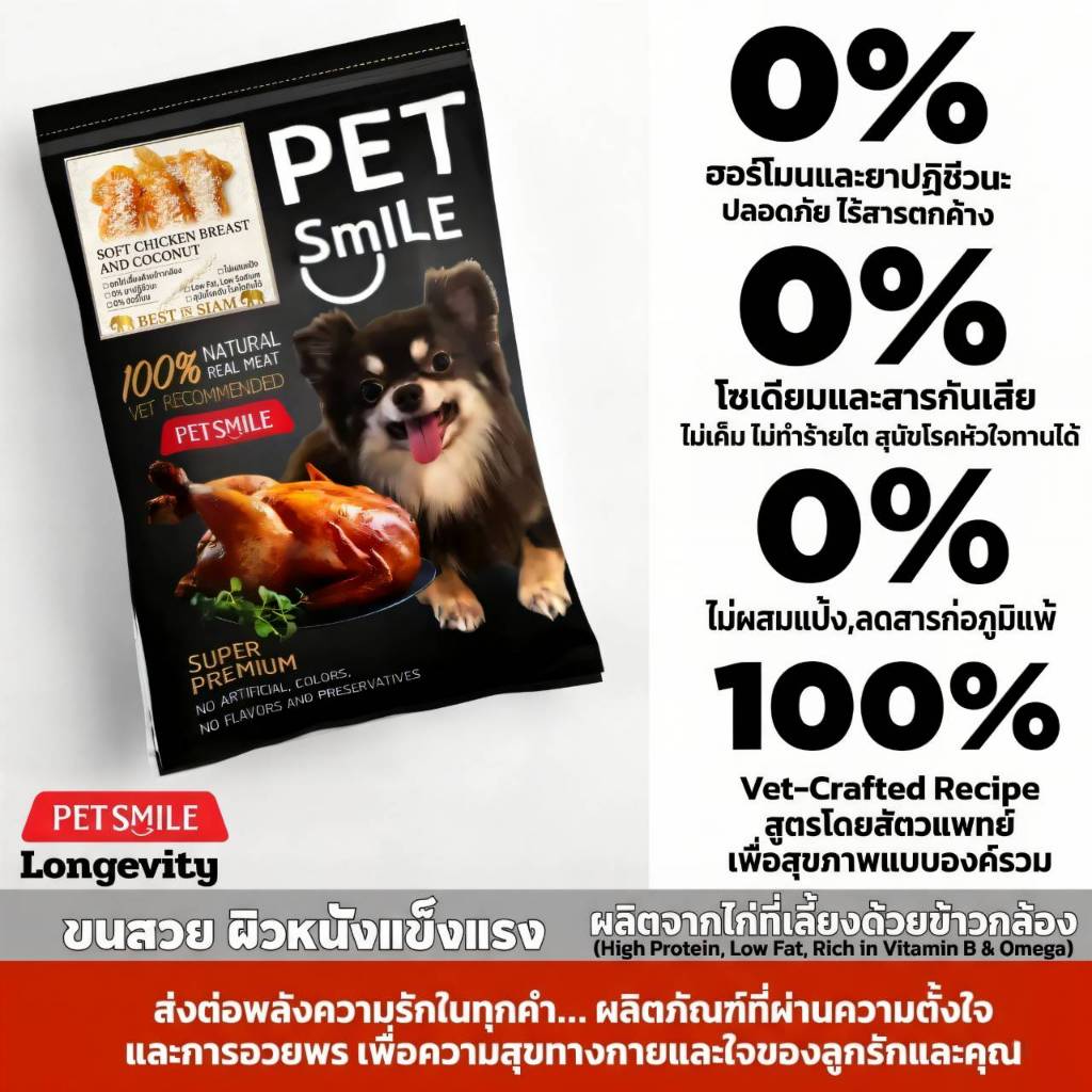 PETSMILE ขนมสุนัขอกไก่อบนิ่มห่อมะพร้าวออร์แกนิก 50g
