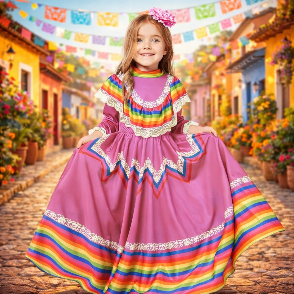 7C89 ชุดเด็ก ชุดเม็กซิโก ชุดประจำชาติเม็กซิโก ชุดเต้นรำ ชุดลาติน Children Latin Mexico Dancer Costum