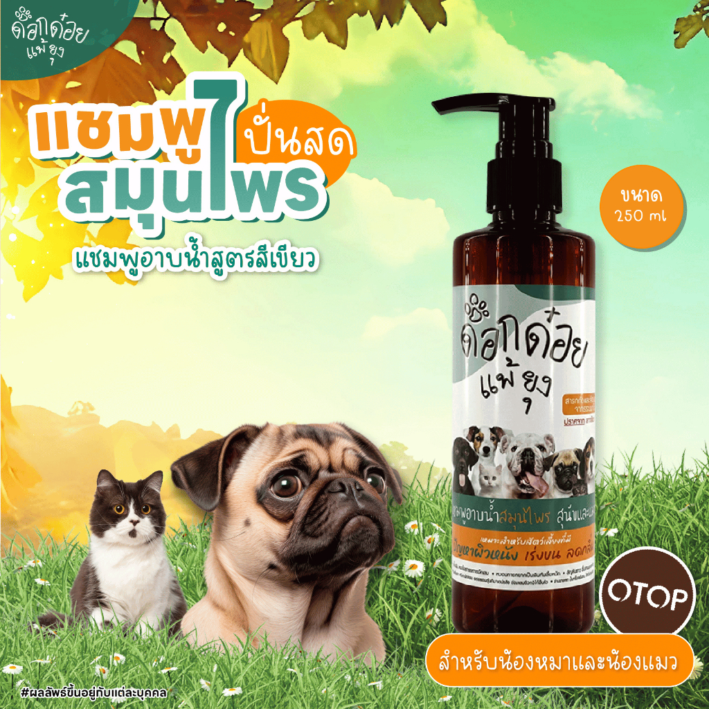 โปร1แถม1 แชมพูสมุนไพรอาบน้ำ ด็อกด๋อยแพ้ยุง  คันเกา | ผื่นแดง | เห็บหมัด | ขี้เรื้อนเชื้อรา | ขนาด 250 ml - ขนาด 2000 ml