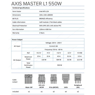 อุปกรณ์จ่ายไฟ Einarex Axis Master L1 Semi-Modular 80+ Bronze Power Supply รับประกันสินค้า 3 ปี