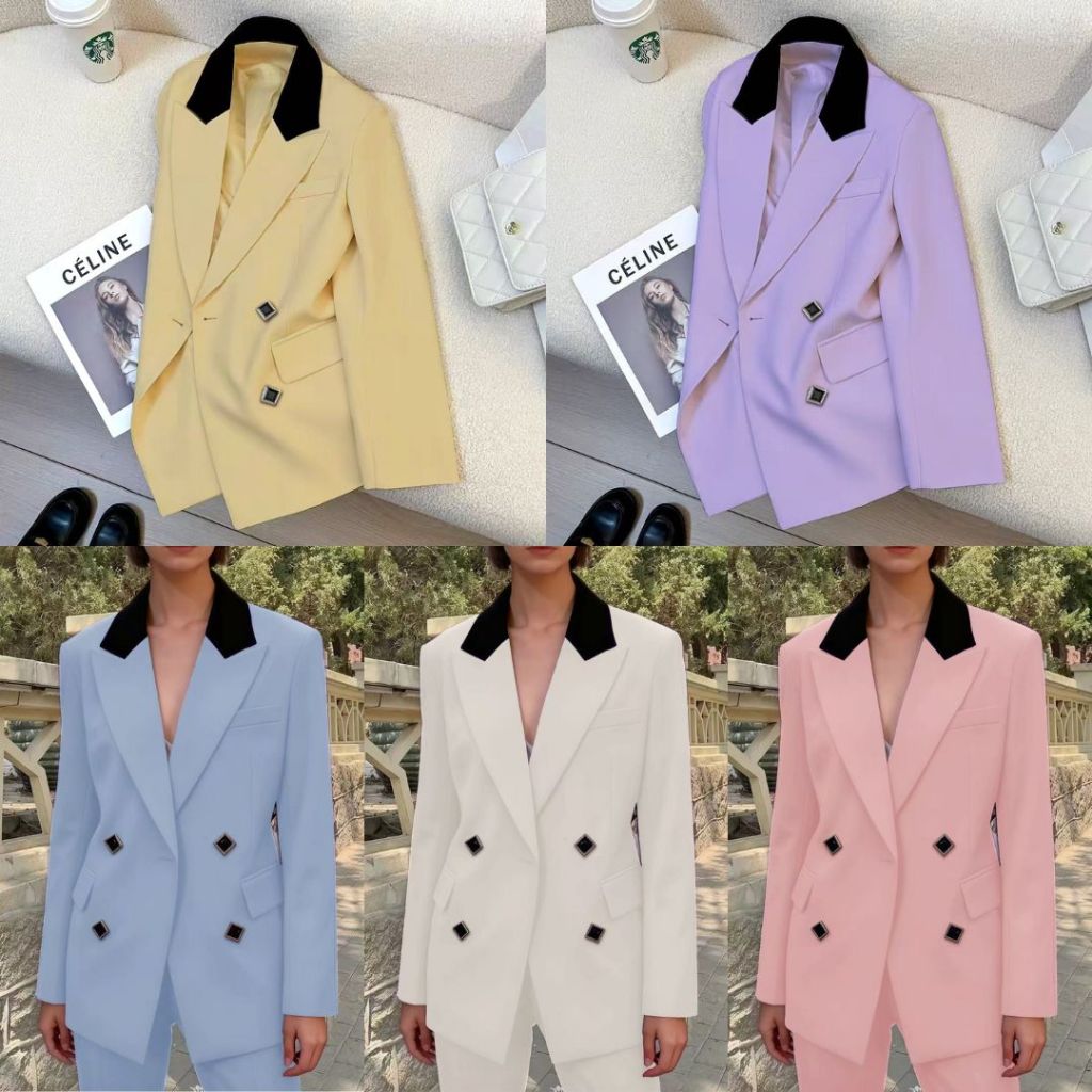 (เฉพาะเสื้อ) สูทผู้หญิง S-4XL ดีไซน์เรียบหรู สีพาสเทล ทรงโอเวอร์ไซส์ ใส่ทำงาน ใส่เที่ยว สีสวย 8 หลาย