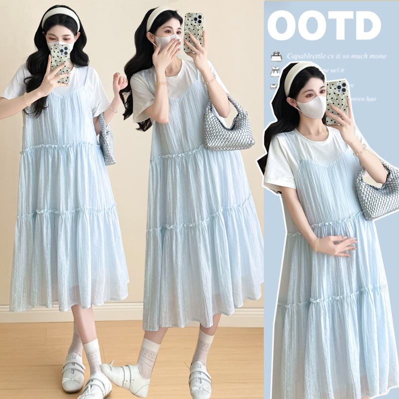 (MM 908) ชุดคลุมท้อง MAMAHUG ♡ [คอตตอนยืด + ชีฟอง + ซับใน]