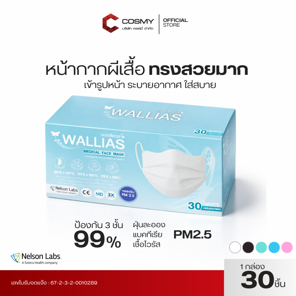 Wallias รุ่น ผีเสื้อ  Medical face mask หน้ากากอนามัยรูปทรงผีเสื้อ ได้มาตรฐานอย.หนา 3 ชั้น กันฝุ่น PM2.5