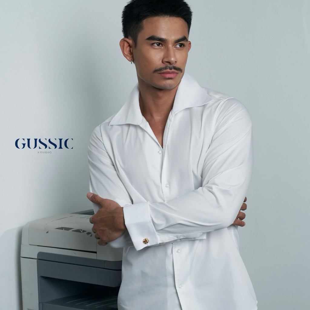 GUSSIC- Cufflinks Shirt เสื้อเชิ้ตปลายแขนคัฟฟ์ลิงค์ ทรงปกปีกนก สลิม งานหรู Man Clothing ผู้ชาย