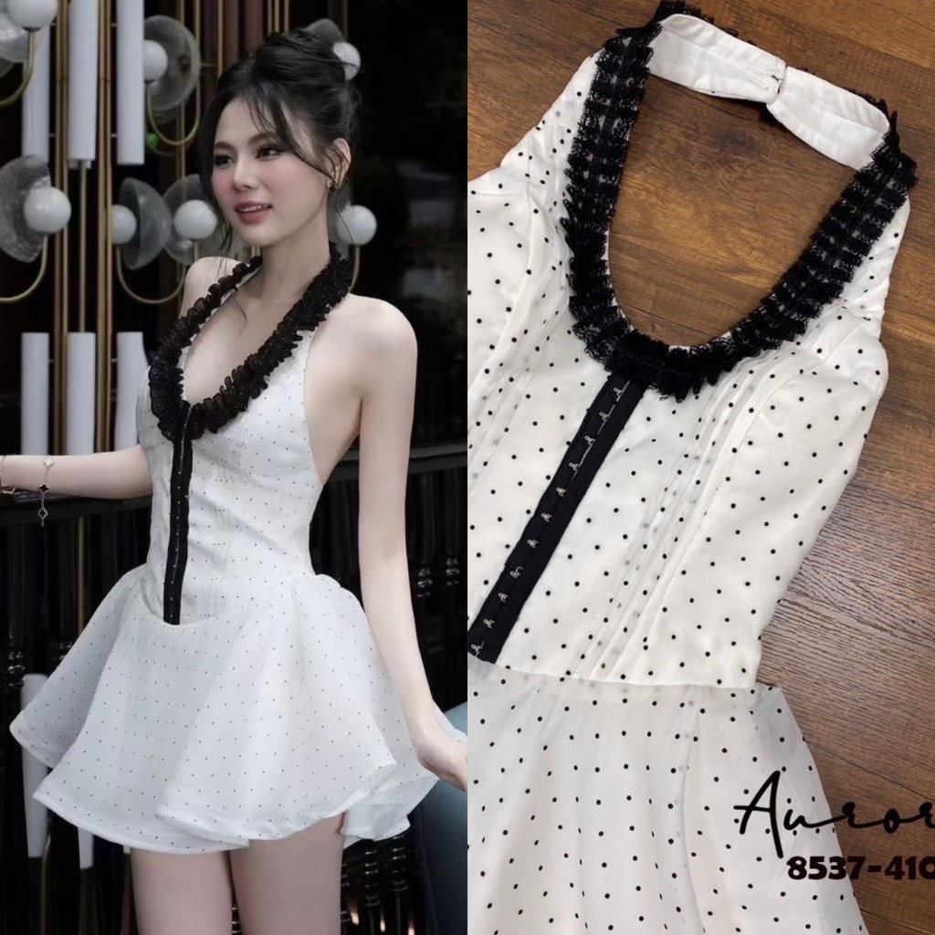 8537- 4100 AURORA BRAND ชุดเดรสสั้นลายจุด [2PM]