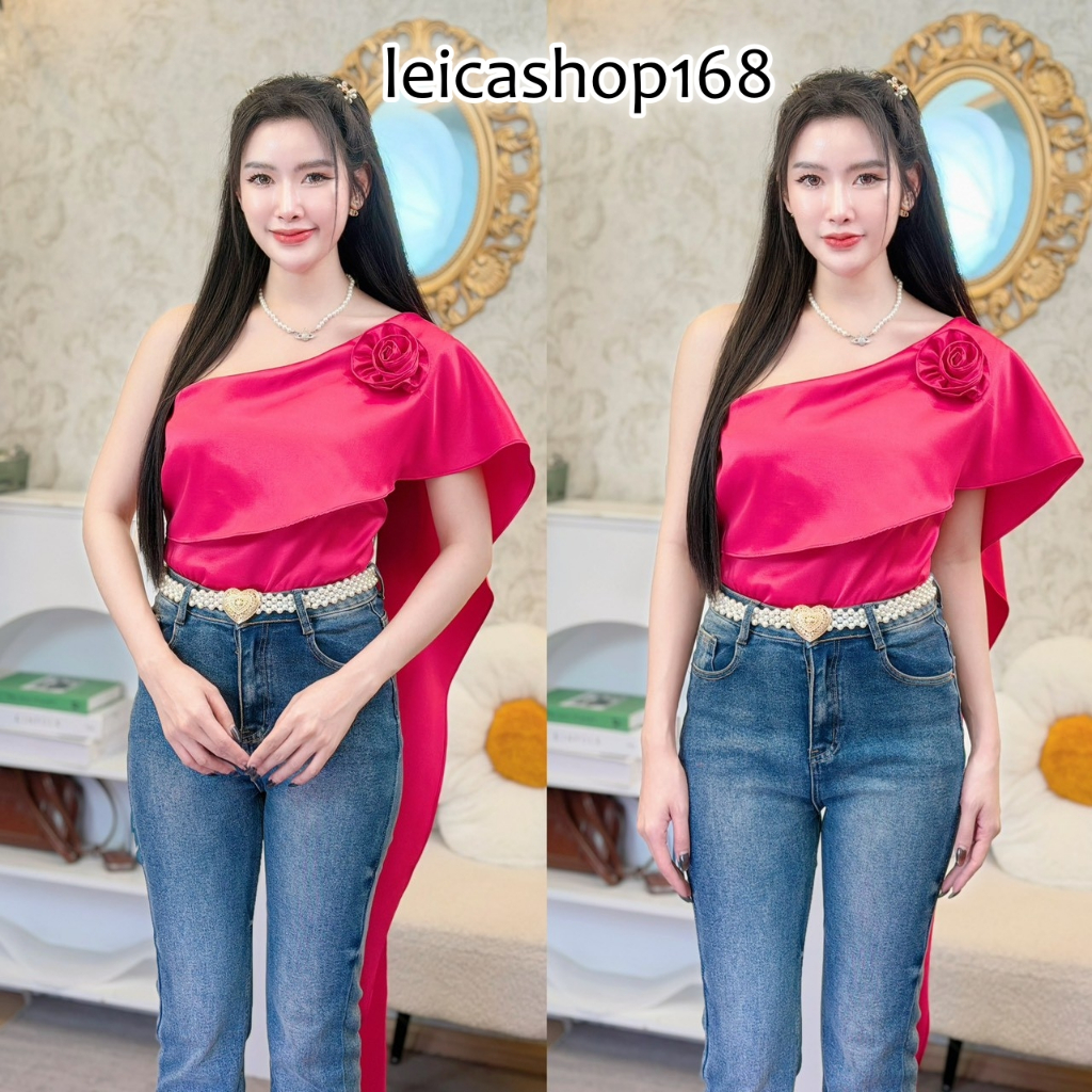 สินค้าพร้อมส่ง (เฉพาะเสื้อสไบ)(สไบยาว) เสื้อสไบ ประยุคต์ ผ้าโพลีเอสเตอร์ แต่งดอกกุหลาบ3D  1 ดอก สม็อคหลัง ใส่แมท งานบุญ