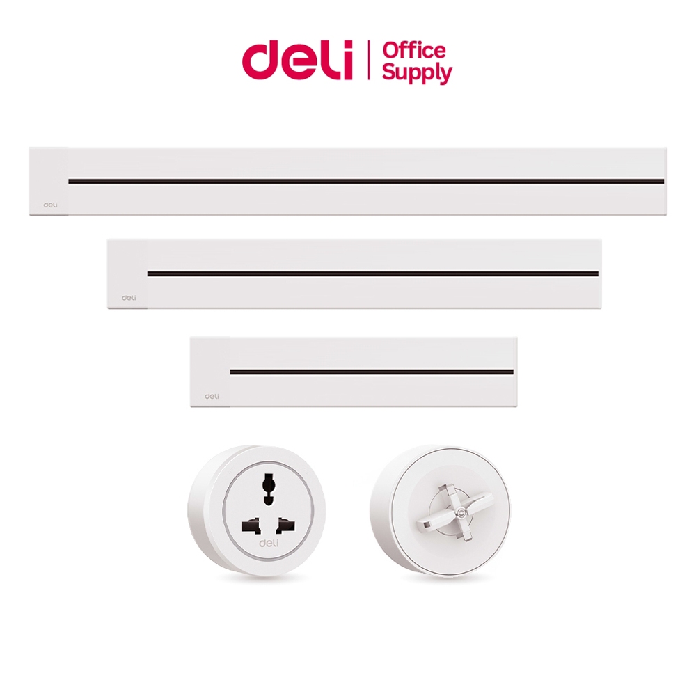 [แถมฟรี] Deli รางปลั๊กไฟเลื่อนได้  8000W ปรับได้อิสระ วัสดุไม่ลามไฟ แถบกันฝุ่นอัจฉริยะ Track socket