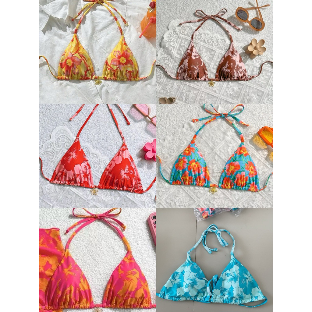 พร้อมส่งในไทยบิกินี่ท่อนบนลายดอกผูกหลังผูกคอสีสันสดใสงานจริงดีพรีเมี่ยมคุ้มค่าเกินราคา
