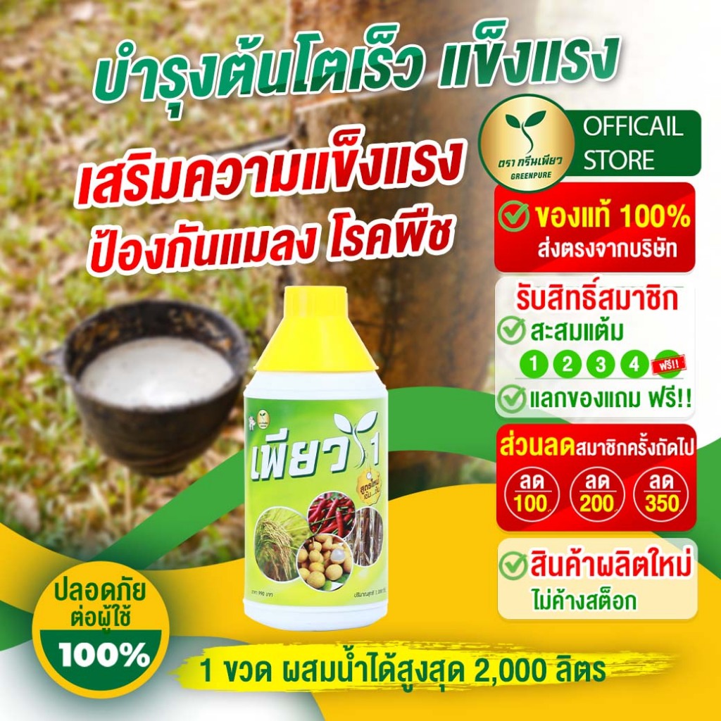 เพียว1 วัคซีนพืช เร่งเขียว เร่งโต ป้องกันโรคแมลง อาหารเสริมพืช ฮอร์โมน ฉีดทางใบ(1 ขวด )ปุ๋ยน้ำ
