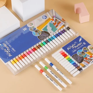 ปากกามาร์กเกอร์อะคริลิค 12/24/36/48/60/80สี กันน้ำ Acrylic Marker Pen เขียนได้ทุกพื้นผิว /พลาสติก/ไม้/เหล็ก/ผ้าใบ/หิน
