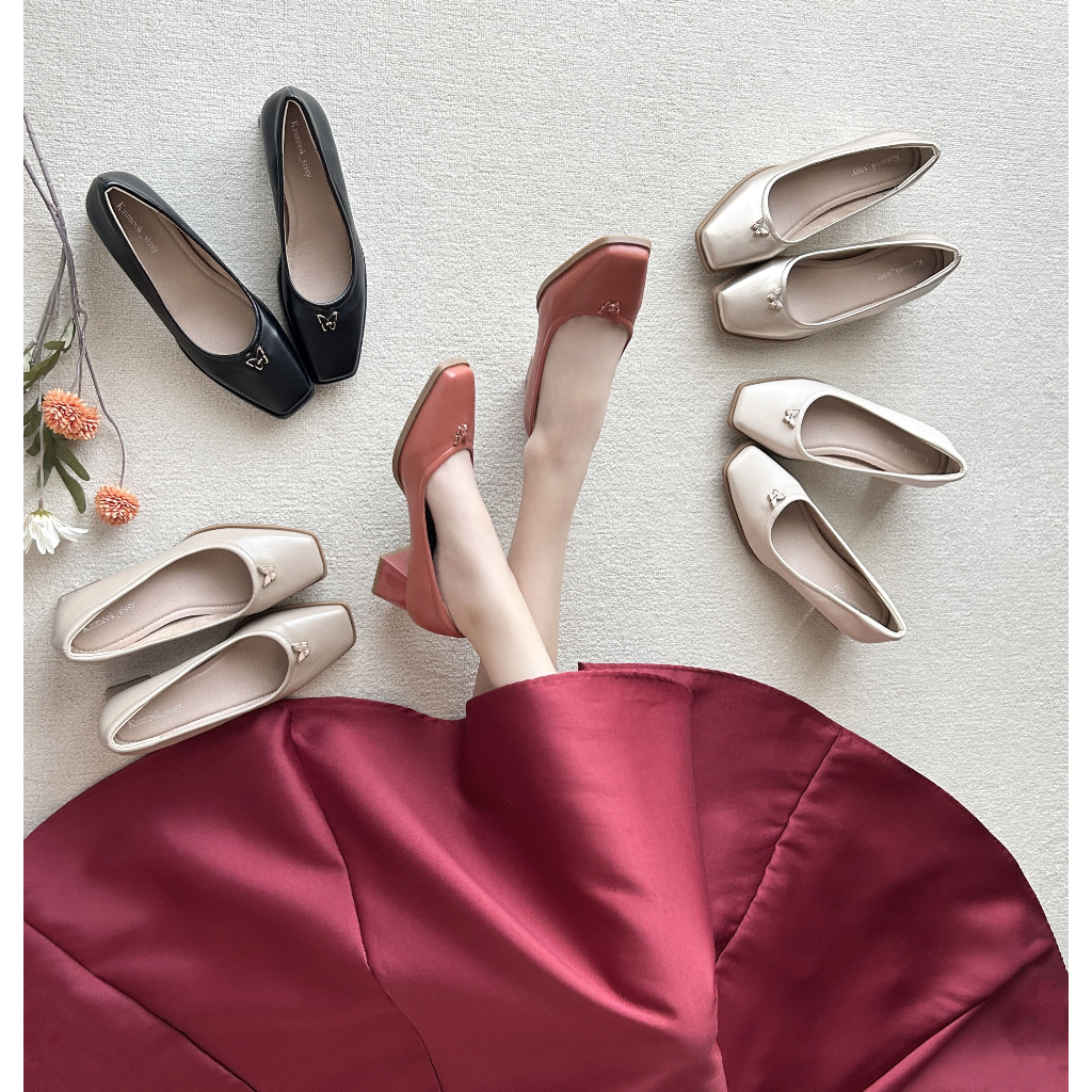 [พร้อมส่ง]รองเท้าคัชชูผู้หญิง ปลายตัด Block Heels ส้นสูง 1.5 นิ้ว หนังนิ่ม CayLaShoes (KS251103)
