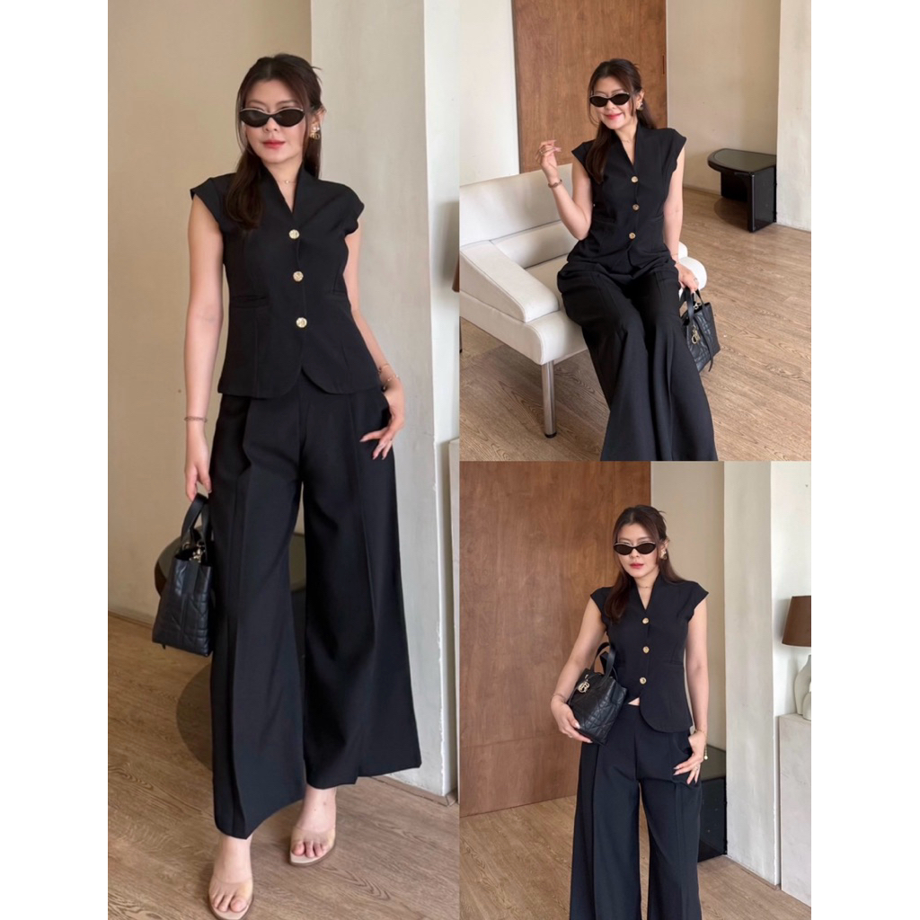 Audrey Set  ชุดเซ็ตเสื้อทรงคอปีนแขนปีน (ส่งด่วน ) พร้อมกางเกงขายาวทรงขาบาน มี 5 สี | betty ราคา ถูกที่สุด ดีลบีเคเค แกลเลอรีภาพที่ 8