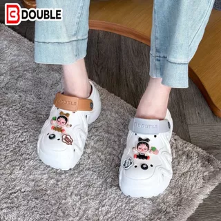 รองเท้าแตะรูพรุน BB DOUBLE สไตล์สวีทคูล ดีไซน์เท่ห์ พื้นหนาส้นสูง กันลื่น สำหรับสาววัยรุ่น ชายหาด/สตรีท