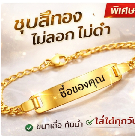 สร้อยข้อมือเด็กสีทองสั่งทำได้ แกะสลักชื่อฟรี ปลอดภัยสำหรับเด็ก วัสดุไม่แพ้ง่าย ไม่ลอกไม่ดำ ปรับขนาดได้ ใส่สบาย เหมาะเป็น