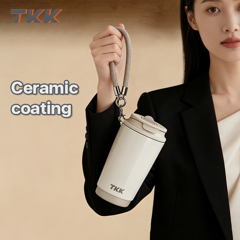 TKK แก้วน้ำเก็บความเย็น ความร้อน ขนาด 400ml วัสดุสแตนเลส 316 เคลือบเซรามิก พร้อมสายหิ้ว ฝาหลอด 2in1