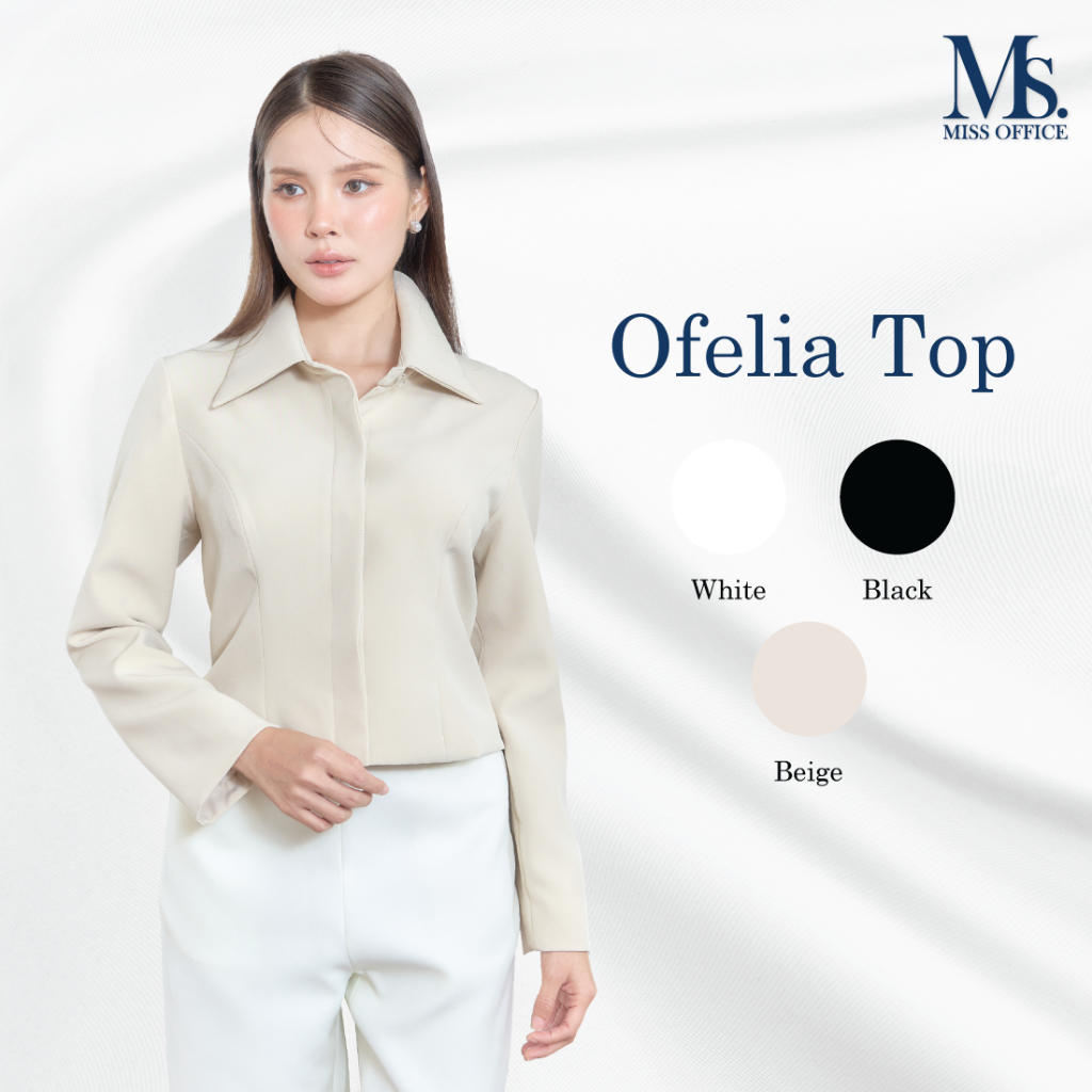 Miss Office เสื้อคอปกสาบซ่อนแขนยาว (Ofelia Top : MT-492)