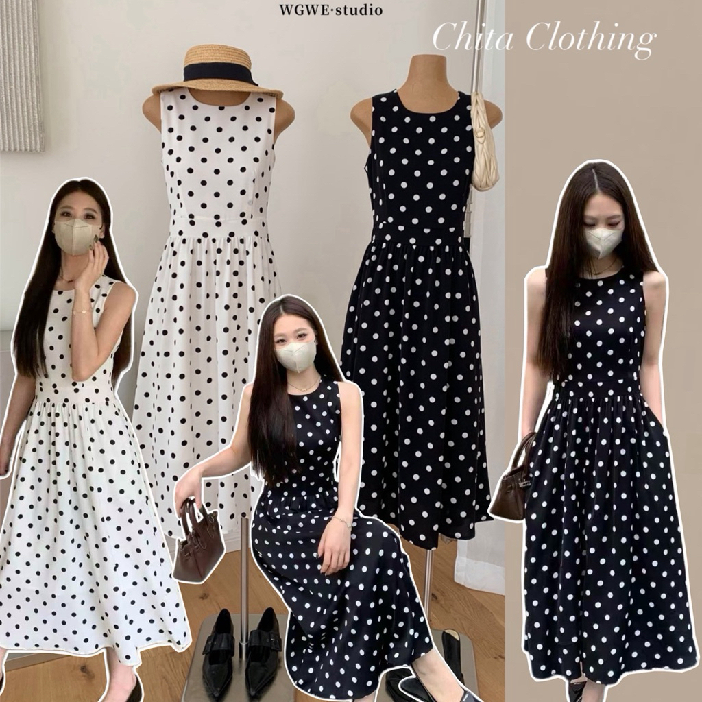 📍พร้อมส่ง ขาว📍8994# เดรสแขนกุด ลาย polka dot งานซิปหลัง มีกระเป๋าล้วงด้านข้าง เนื้อผ้าดี ทรงสวย  TAG:WG.WE 🇰🇷