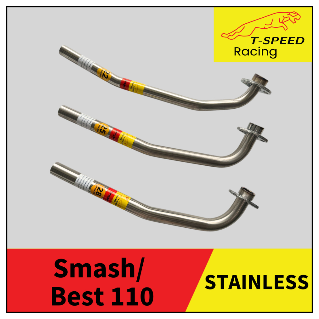 [ฟรีประเก็นปากท่อ] คอท่อ Suzuki Smash/ Best 110-113 คาบูร์ สแตนเลส 304/ เหล็กชุบ ใส่ปลายเดิม/ ปลาย Nice
