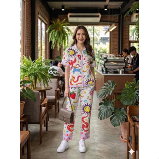 3️⃣ผ้าไหมอิตาลีชุดเซ็ตเสื้อฮาวาย+กางเกงขายาวมีกระเป๋า งานเซ็…