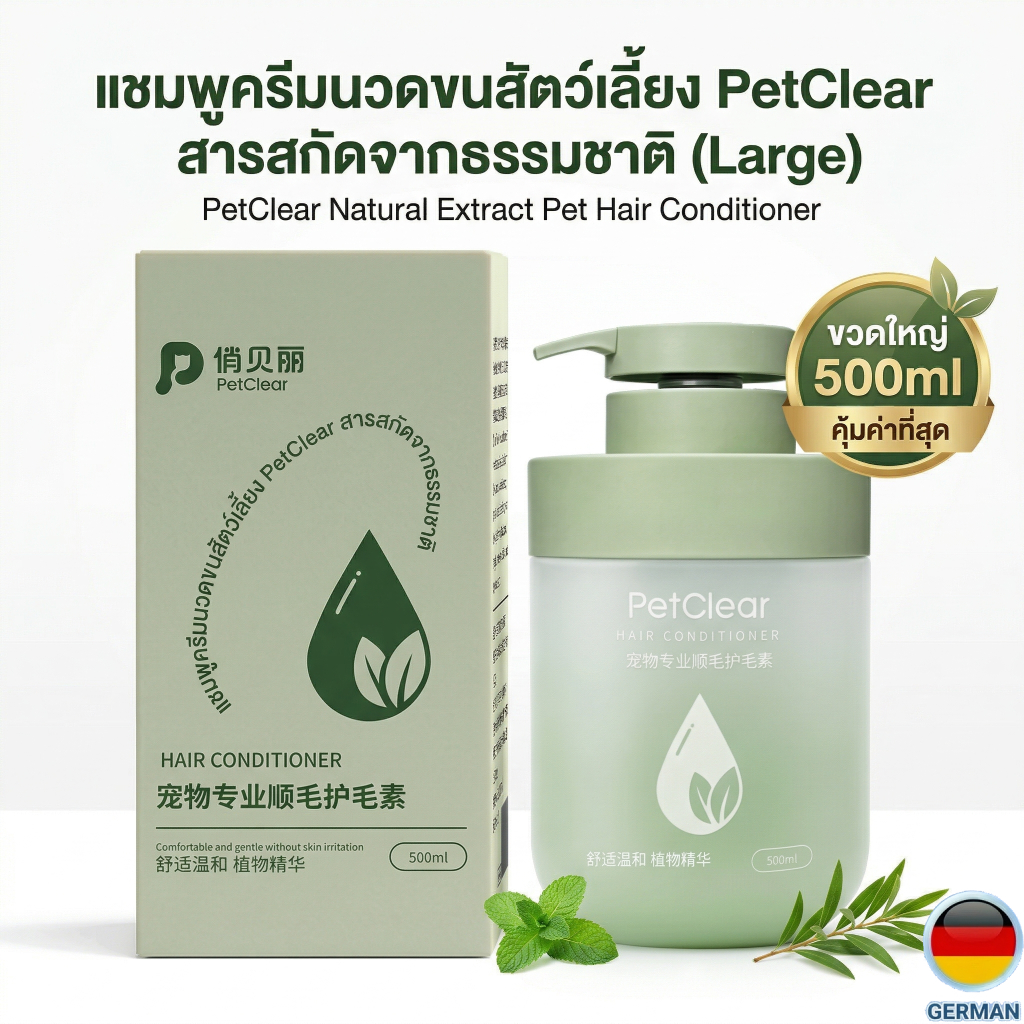 ครีมนวดสัตว์เลี้ยง PetClear บำรุงล้ำลึกด้วยเคราตินและอาร์แกนออยล์ ขนนุ่มลื่น หวีง่าย 500ml