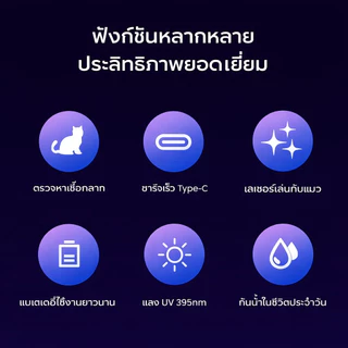 PHILIPS ไฟฉาย UV 395nm ตรวจธนบัตร ตรวจเชื้อราแมว เลเซอร์ล่อแมว ชาร์จ Type-C ตัวแทนเรืองแสง ไฟฉายสีม่วง SFL2091