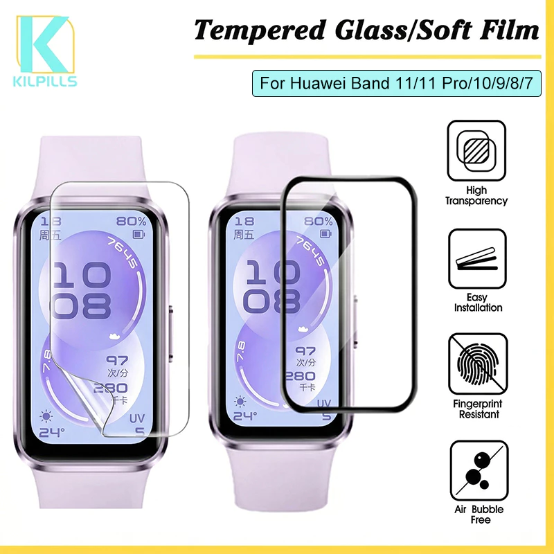 9D กระจกนิรภัย / ฟิล์มอ่อน for Huawei Band 11/11 Pro ฟิล์มป้องกันหน้าจอ for Smartwatch Huawei Band 10 9 8 7 NFC