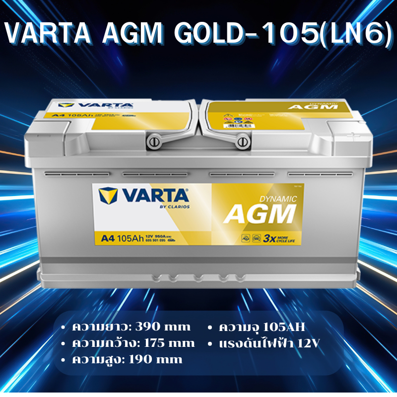 VARTA AGM-105 (LN6) แบตเตอรี่รถยนต์ AGM สำหรับ Mercedes-Benz และ BMW สั่งล่วงหน้า 2วัน *ไม่มั่นใจทัก