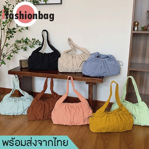 (มีส่งด่วน) ifashionbag(IF2524) กระเป๋าถือสะพายไหล่ผ้าไนล่อน ทรงจีบจุของได้เยอะ