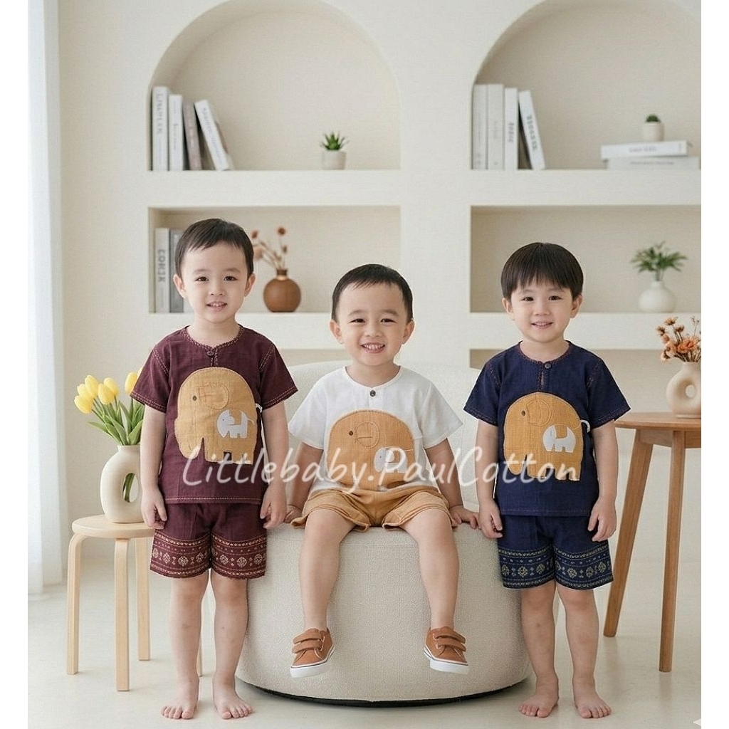 ชุดผ้าฝ้ายคอกลมประช้าง เด็กผู้ชาย/ผู้หญิงใส่ได้