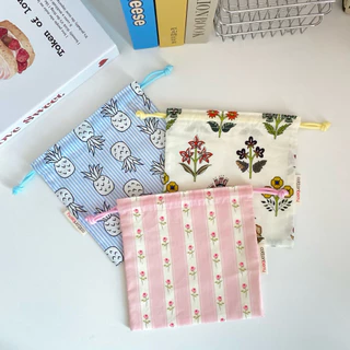 ✦ 𝑵𝒆𝒘 ✦ Cottonberry • ถุงผ้าหูรูด ผ้าคอตตอน มี 2 ขนาด • Happy Me Pouch