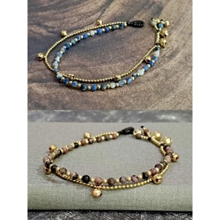 สร้อยข้อเท้าหินนำโชค กำไลข้อเท้าเชือกถักหินมงคลห้อยกระดิ่งทอ…